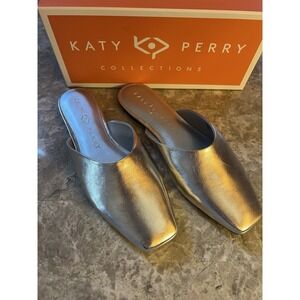 Katy Perry Women's Size 10 Evie Mule Textured FAUX Nappa SILVER Slide Shoes  NEW